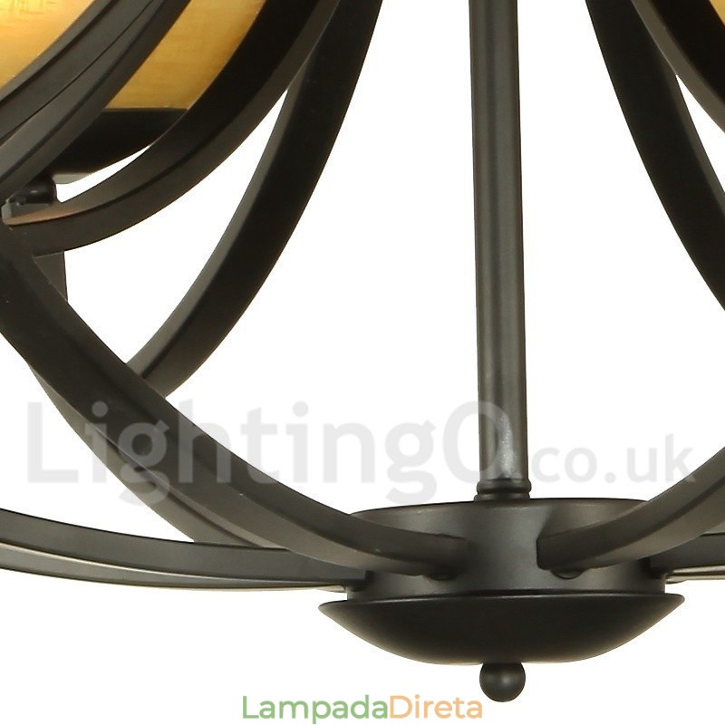Lustre estilo vela preta estilo mediterrâneo de 4 luzes