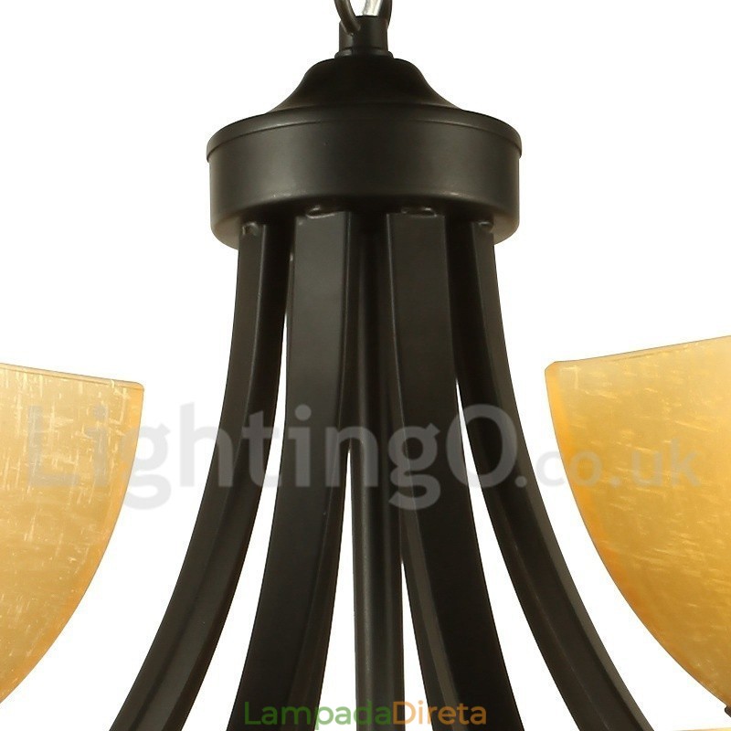 Lustre estilo vela preta estilo mediterrâneo de 4 luzes