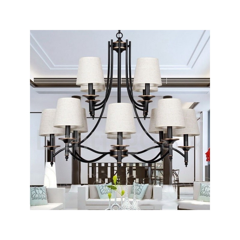 Lustre estilo vela contemporâneo retrô rústico preto de 12 luzes