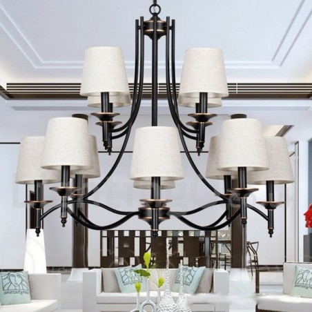 Lustre estilo vela contemporâneo retrô rústico preto de 12 luzes Lustre estilo vela contemporâneo retrô rústico preto de 12 luzes
