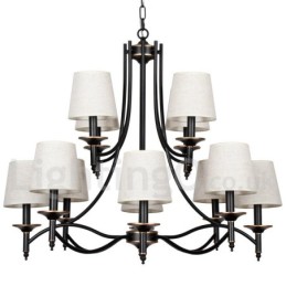 Lustre estilo vela contemporâneo retrô rústico preto de 12 luzes