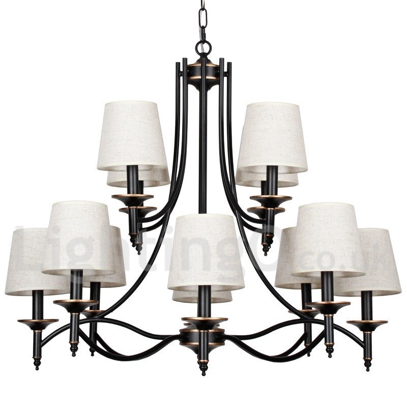 Lustre estilo vela contemporâneo retrô rústico preto de 12 luzes