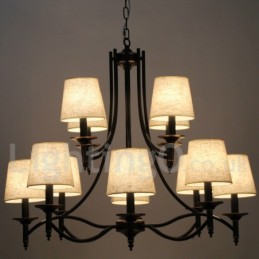 Lustre estilo vela contemporâneo retrô rústico preto de 12 luzes