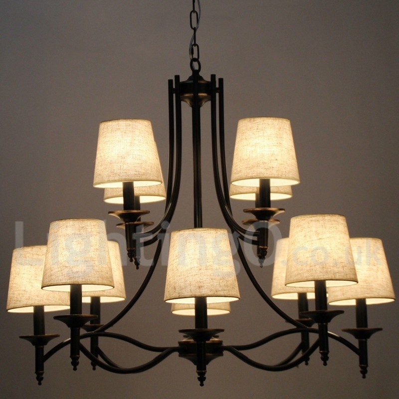 Lustre estilo vela contemporâneo retrô rústico preto de 12 luzes