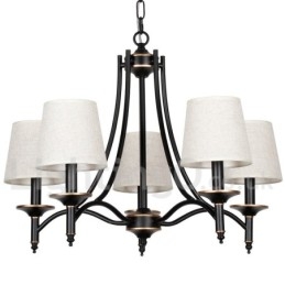 Lustre estilo vela contemporâneo preto retrô rústico de 5 luzes