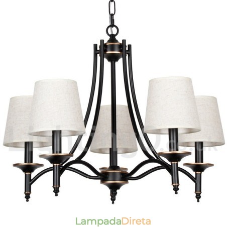 Lustre estilo vela contemporâneo preto retrô rústico de 5 luzes Lustre estilo vela contemporâneo preto retrô rústico de 5 luzes