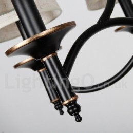 Lustre estilo vela contemporâneo preto retrô rústico de 5 luzes