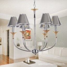 Lustre moderno contemporâneo cromado estilo vela de 6 luzes