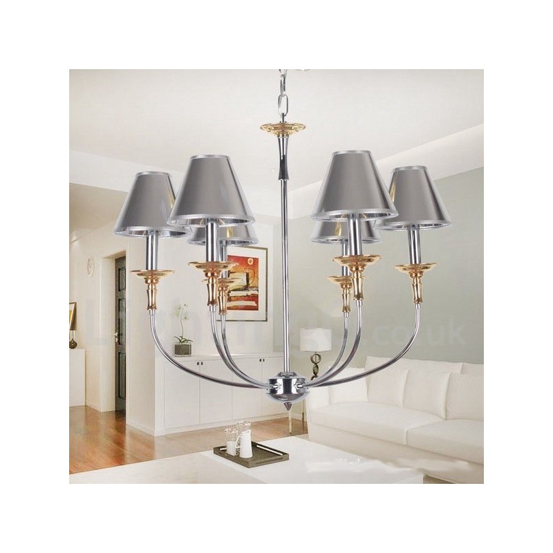 Lustre moderno contemporâneo cromado estilo vela de 6 luzes