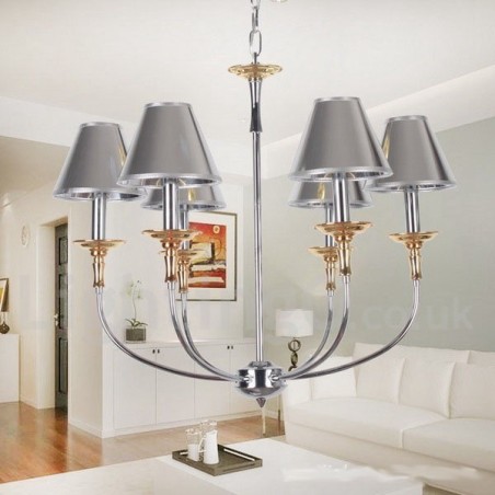 Lustre moderno contemporâneo cromado estilo vela de 6 luzes Lustre moderno contemporâneo cromado estilo vela de 6 luzes