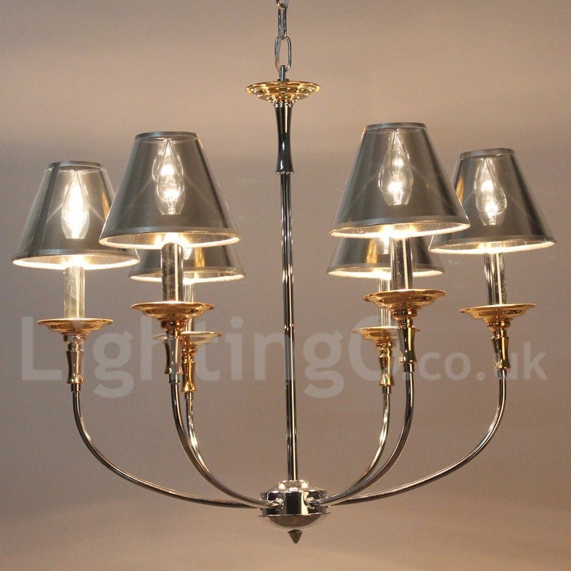 Lustre moderno contemporâneo cromado estilo vela de 6 luzes