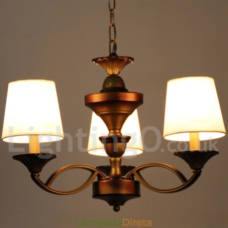 Lustre estilo retrô mediterrâneo de 3 luzes estilo vela rústica