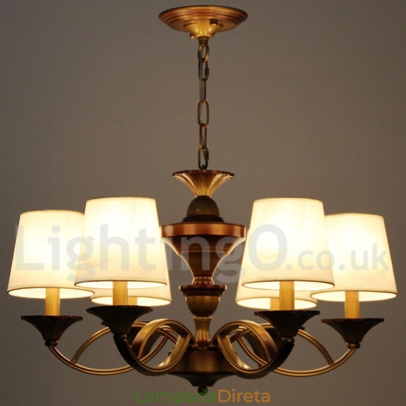 Lustre estilo retrô mediterrâneo estilo vela rústica de 6 luzes