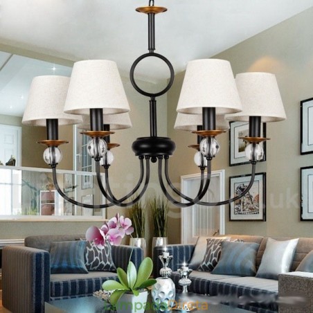 Lustre estilo vela contemporâneo estilo mediterrâneo retrô preto rústico de 6 luzes Lustre estilo vela contemporâneo estilo mediterrâneo retrô preto rústico de 6 luzes