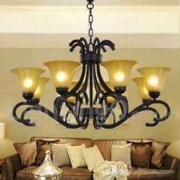 Lustre estilo vela contemporânea preta de 8 luzes