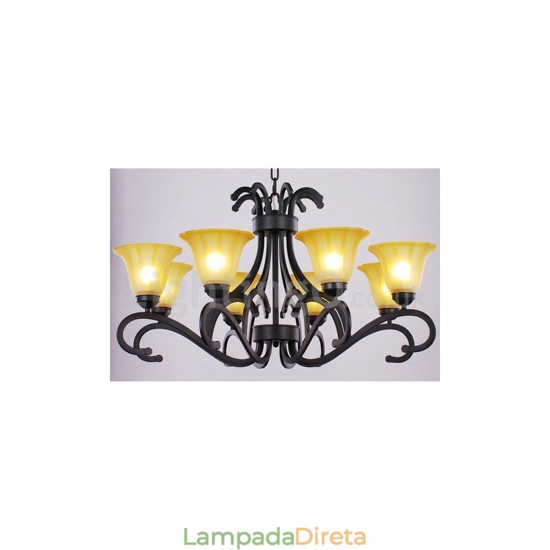 Lustre estilo vela contemporânea preta de 8 luzes