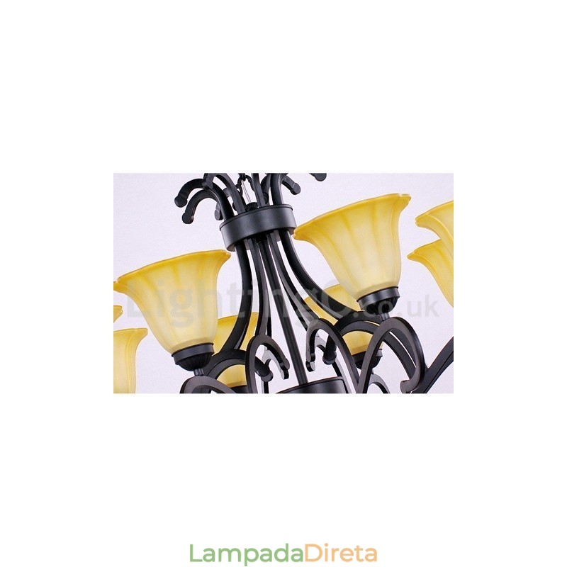 Lustre estilo vela contemporânea preta de 8 luzes