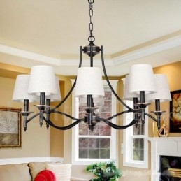 Lustre estilo vela contemporâneo retrô rústico preto de 8 luzes
