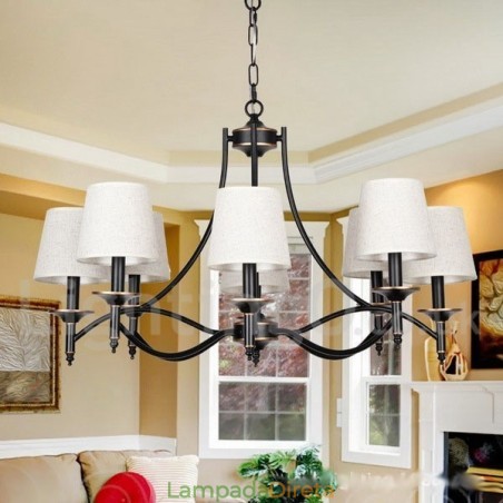 Lustre estilo vela contemporâneo retrô rústico preto de 8 luzes Lustre estilo vela contemporâneo retrô rústico preto de 8 luzes