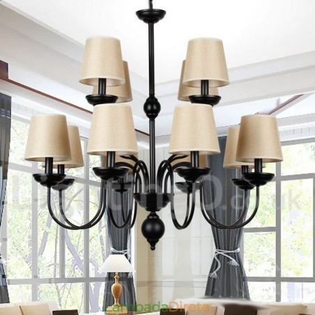 Lustre estilo vela contemporâneo retrô de 2 níveis, rústico, de 12 luzes Lustre estilo vela contemporâneo retrô de 2 níveis, rústico, de 12 luzes