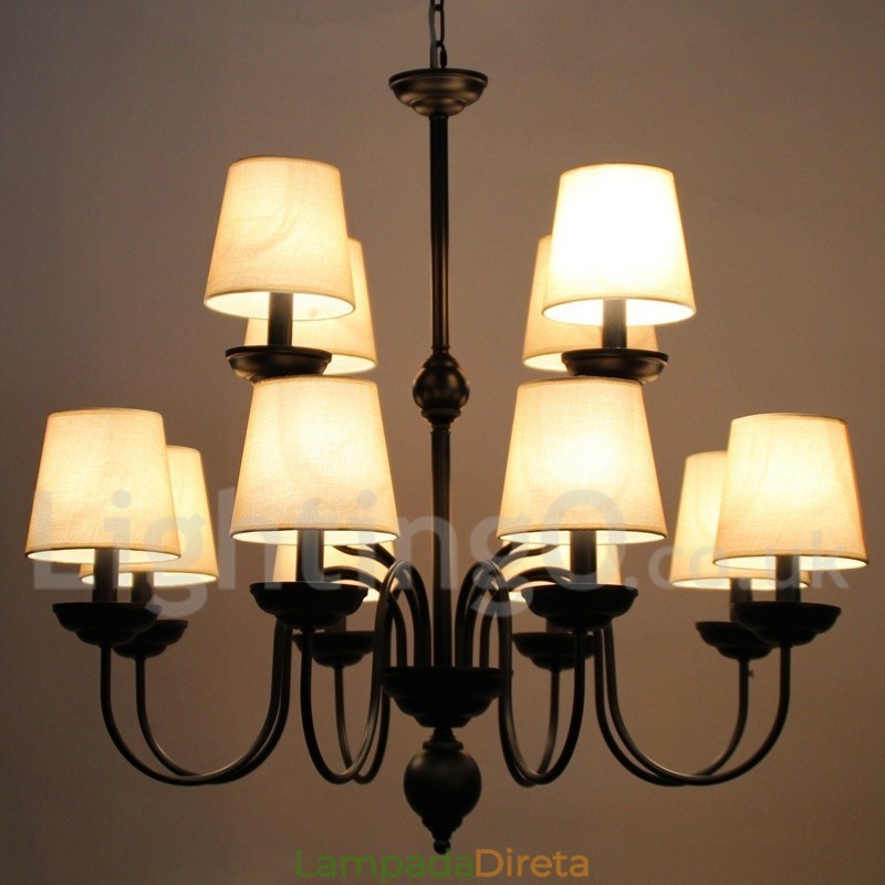 Lustre estilo vela contemporâneo retrô de 2 níveis, rústico, de 12 luzes
