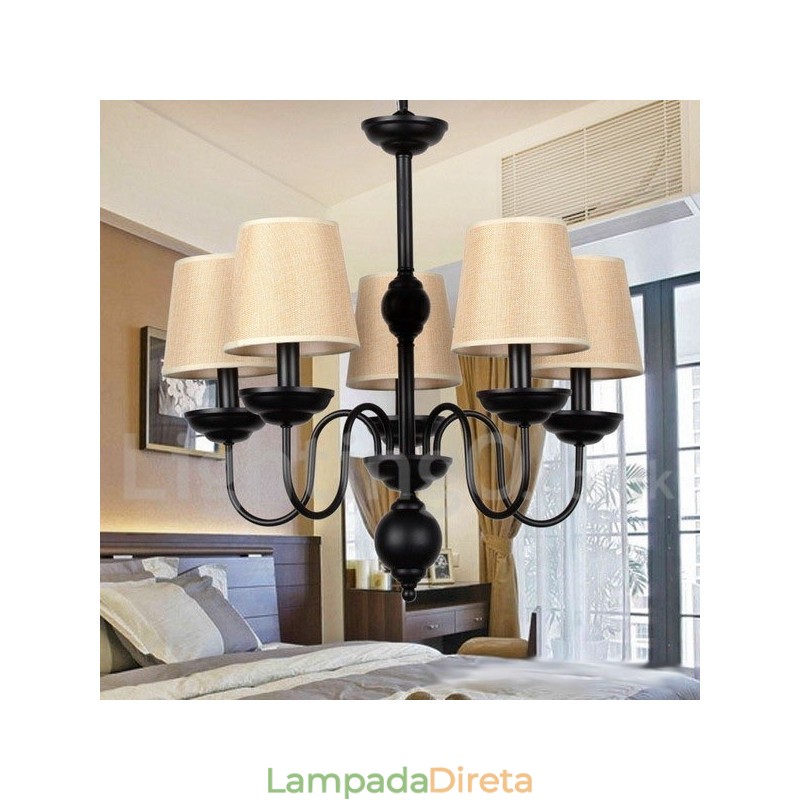 Lustre estilo vela contemporâneo retrô rústico de 5 luzes