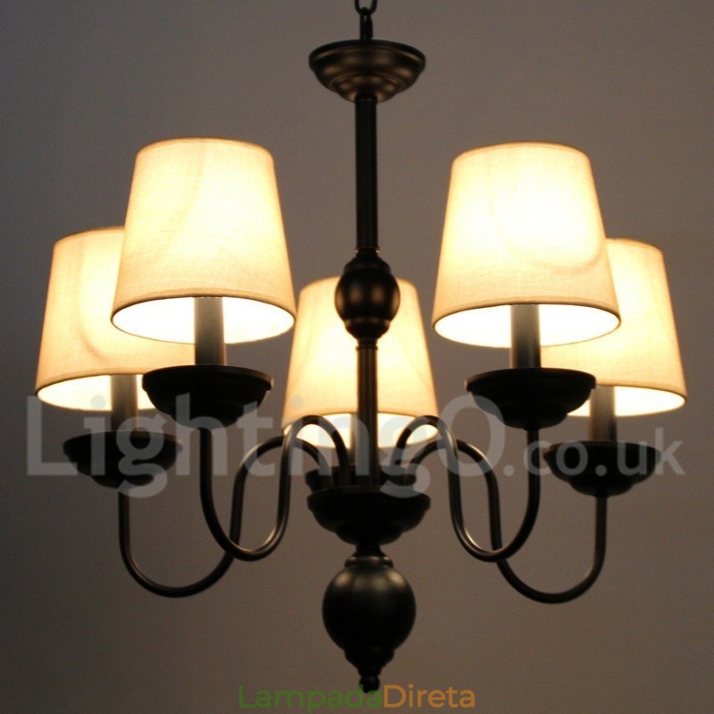 Lustre estilo vela contemporâneo retrô rústico de 5 luzes