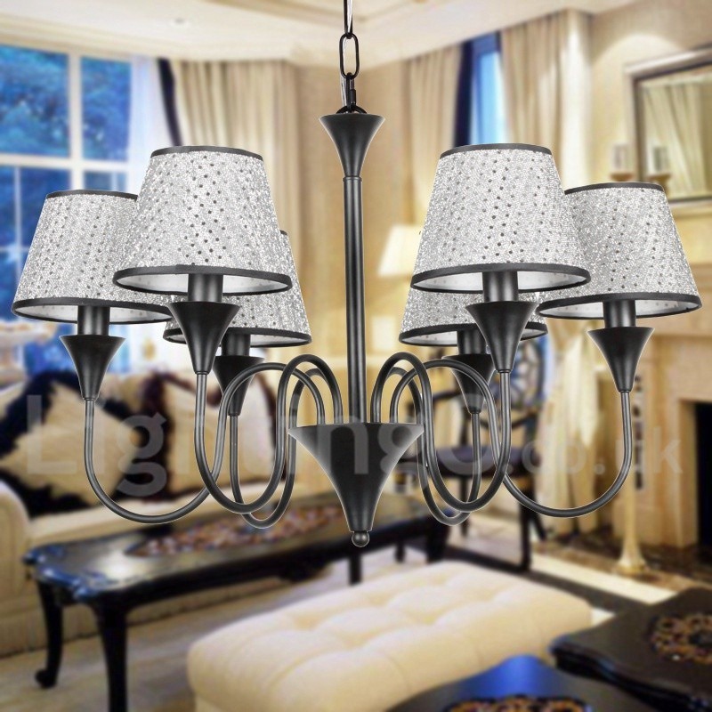 Lustre estilo vela preta retrô contemporâneo moderno rústico de 6 luzes