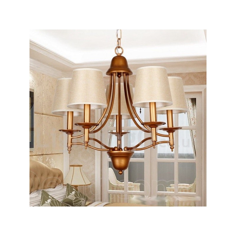 Lustre estilo vela estilo mediterrâneo retrô rústico de 5 luzes