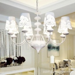 Lustre moderno contemporâneo de 8 luzes estilo vela branca vazada