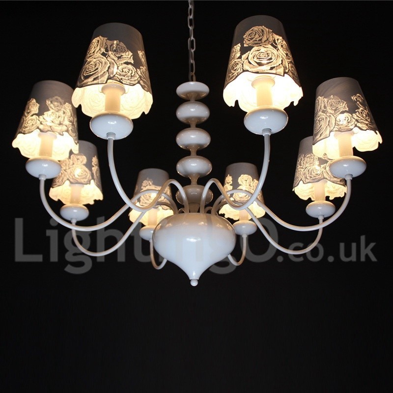 Lustre moderno contemporâneo de 8 luzes estilo vela branca vazada
