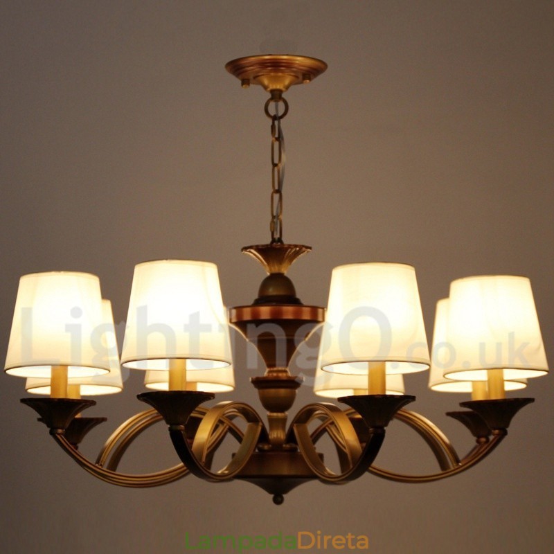 Lustre estilo retrô mediterrâneo com 8 luzes estilo vela rústica