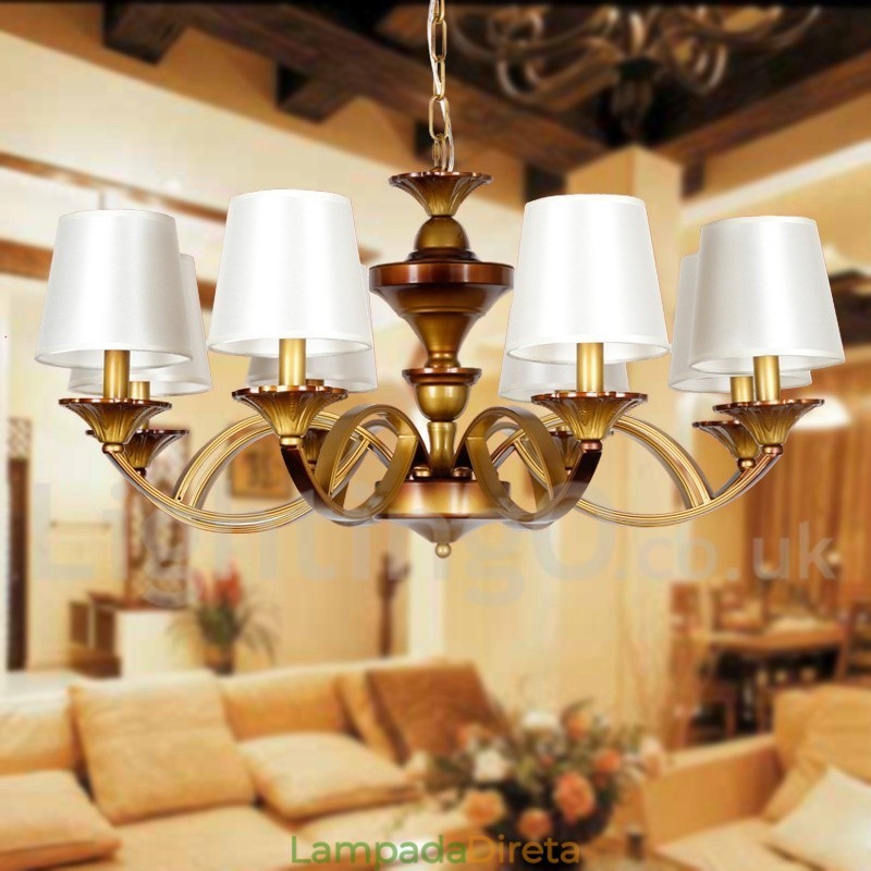 Lustre estilo retrô mediterrâneo com 8 luzes estilo vela rústica