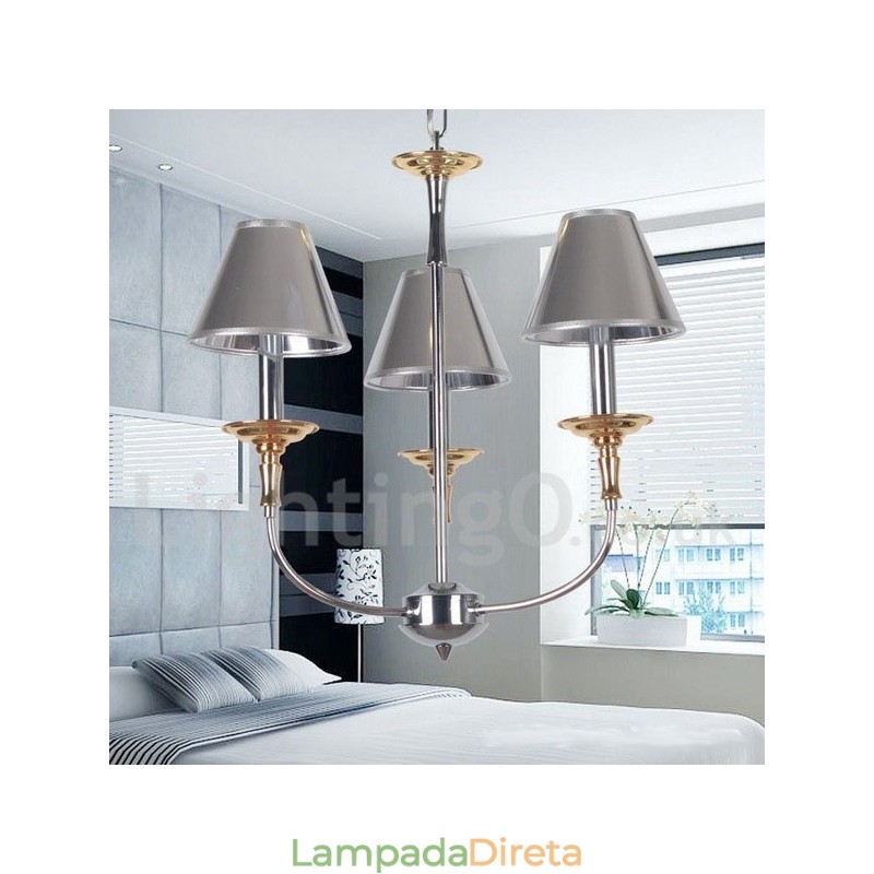 Lustre moderno contemporâneo estilo vela cromado de 3 luzes