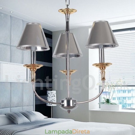 Lustre moderno contemporâneo estilo vela cromado de 3 luzes Lustre moderno contemporâneo estilo vela cromado de 3 luzes