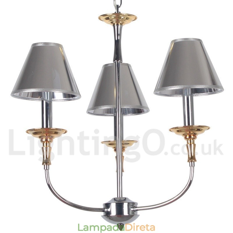 Lustre moderno contemporâneo estilo vela cromado de 3 luzes