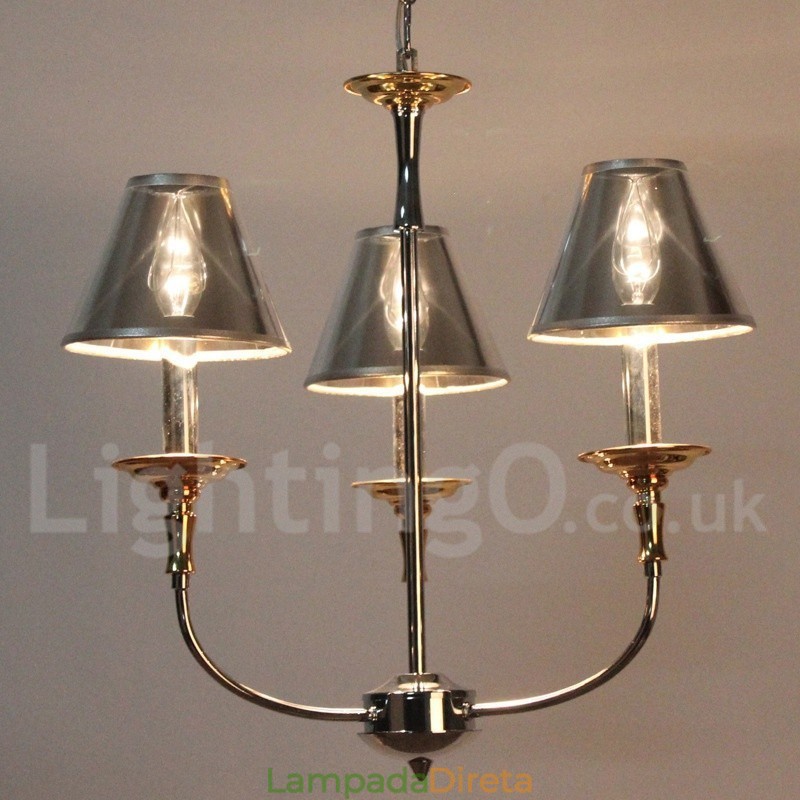 Lustre moderno contemporâneo estilo vela cromado de 3 luzes