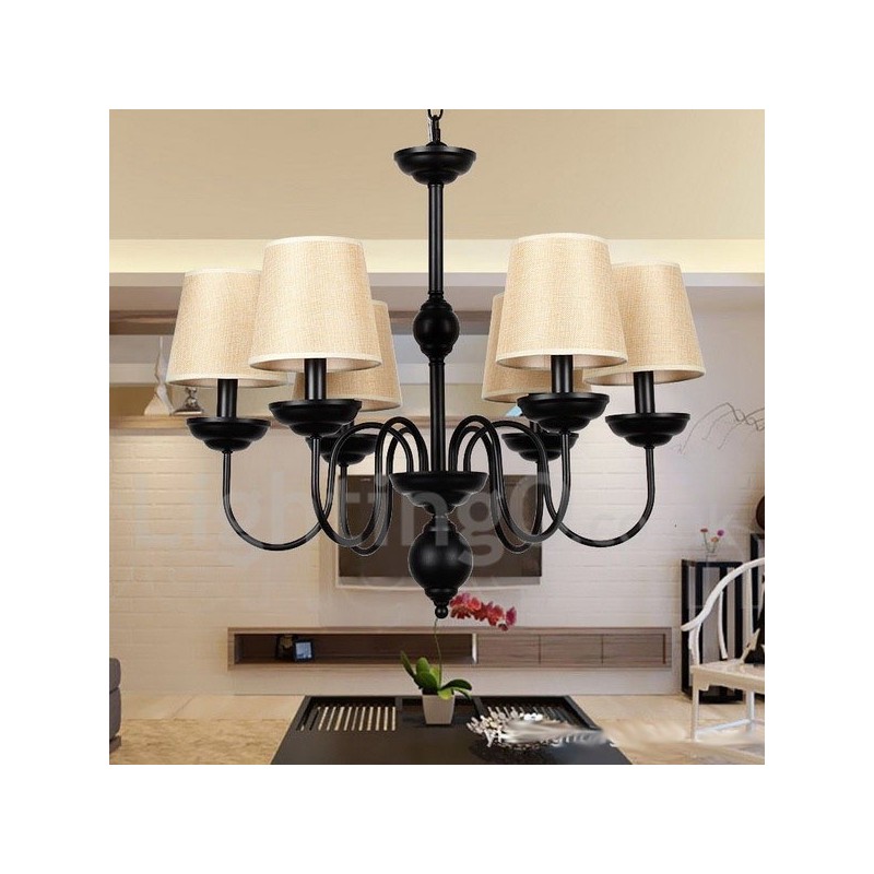Lustre estilo vela contemporâneo retrô rústico de 6 luzes