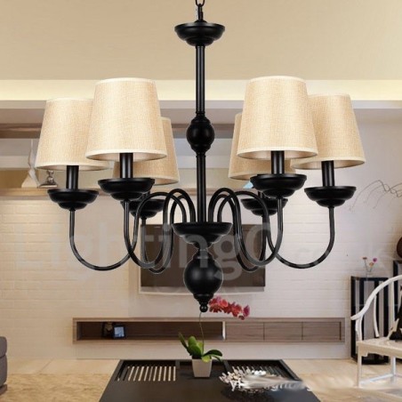 Lustre estilo vela contemporâneo retrô rústico de 6 luzes Lustre estilo vela contemporâneo retrô rústico de 6 luzes