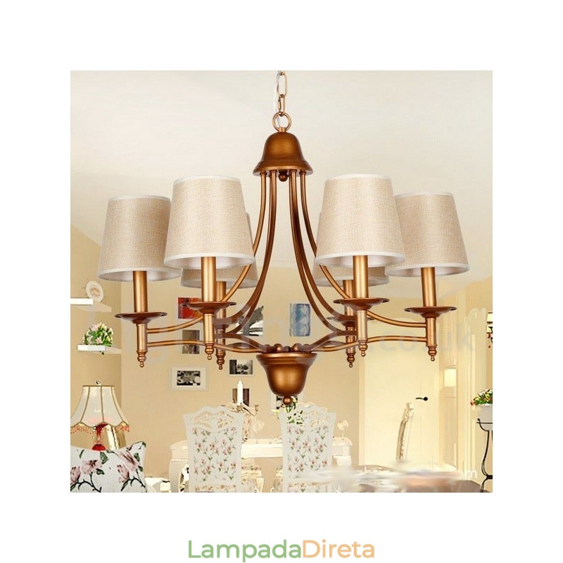 Lustre estilo vela estilo mediterrâneo retrô rústico de 6 luzes