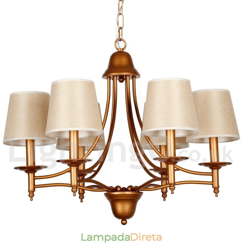 Lustre estilo vela estilo mediterrâneo retrô rústico de 6 luzes