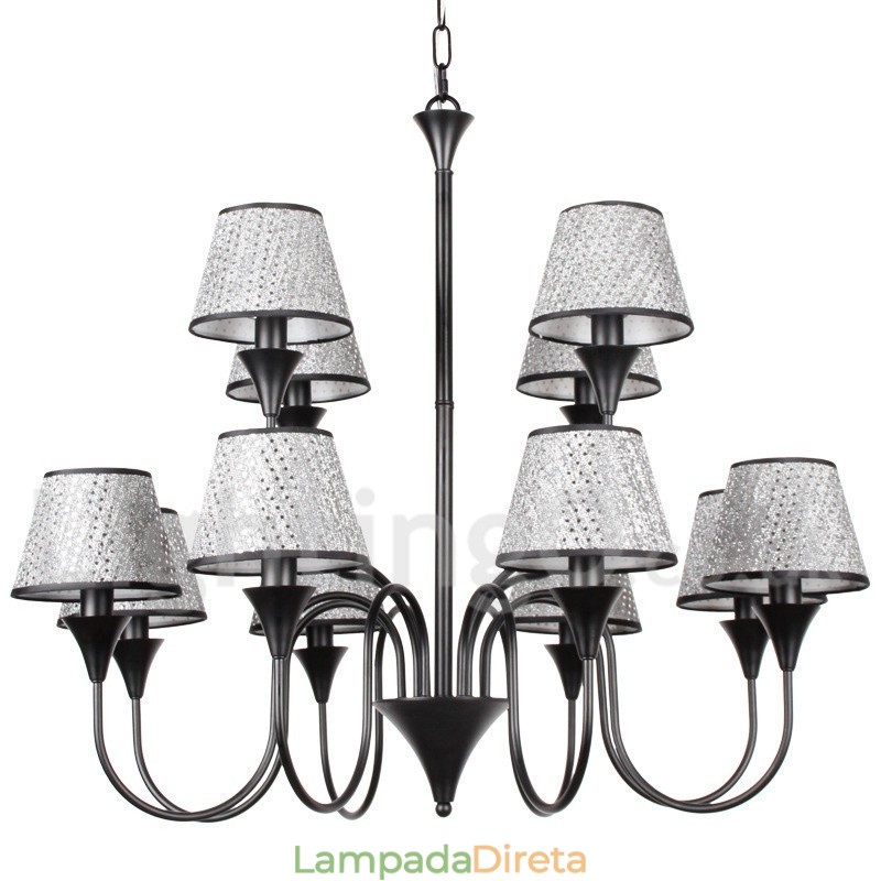Lustre estilo vela preta retrô moderno e contemporâneo de 12 luzes