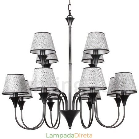 Lustre estilo vela preta retrô moderno e contemporâneo de 12 luzes Lustre estilo vela preta retrô moderno e contemporâneo de 12 luzes