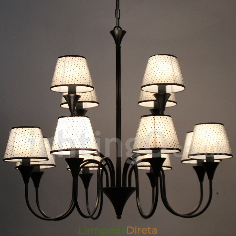 Lustre estilo vela preta retrô moderno e contemporâneo de 12 luzes