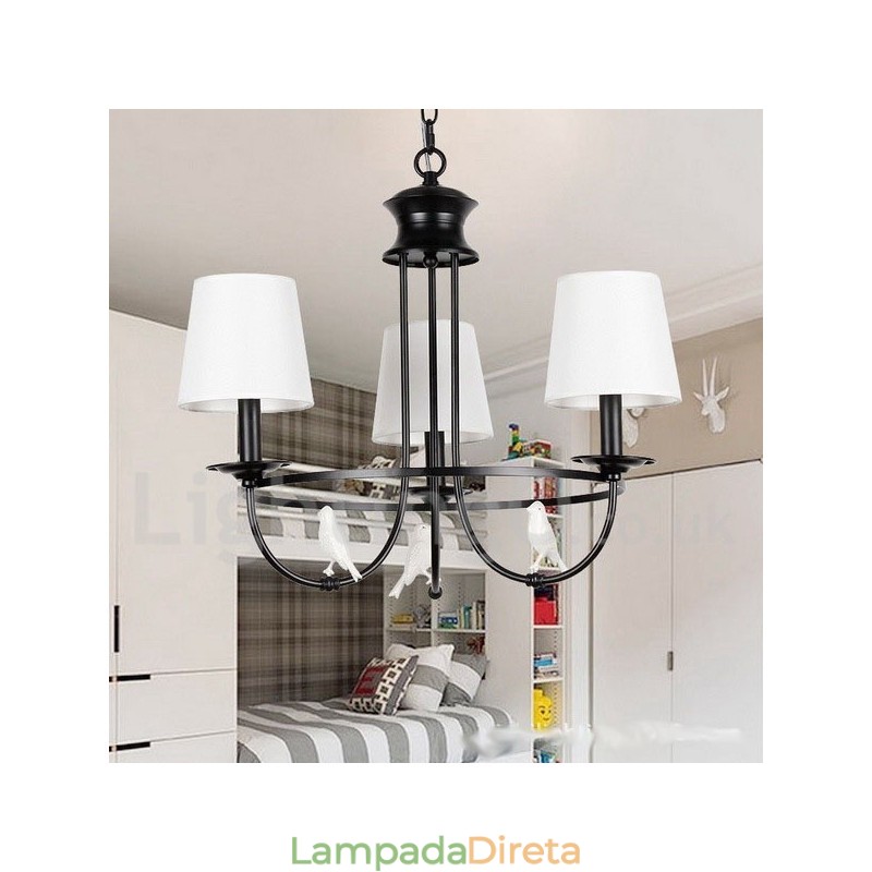 Lustre estilo mediterrâneo retrô preto de 3 luzes, estilo rústico e contemporâneo, estilo vela