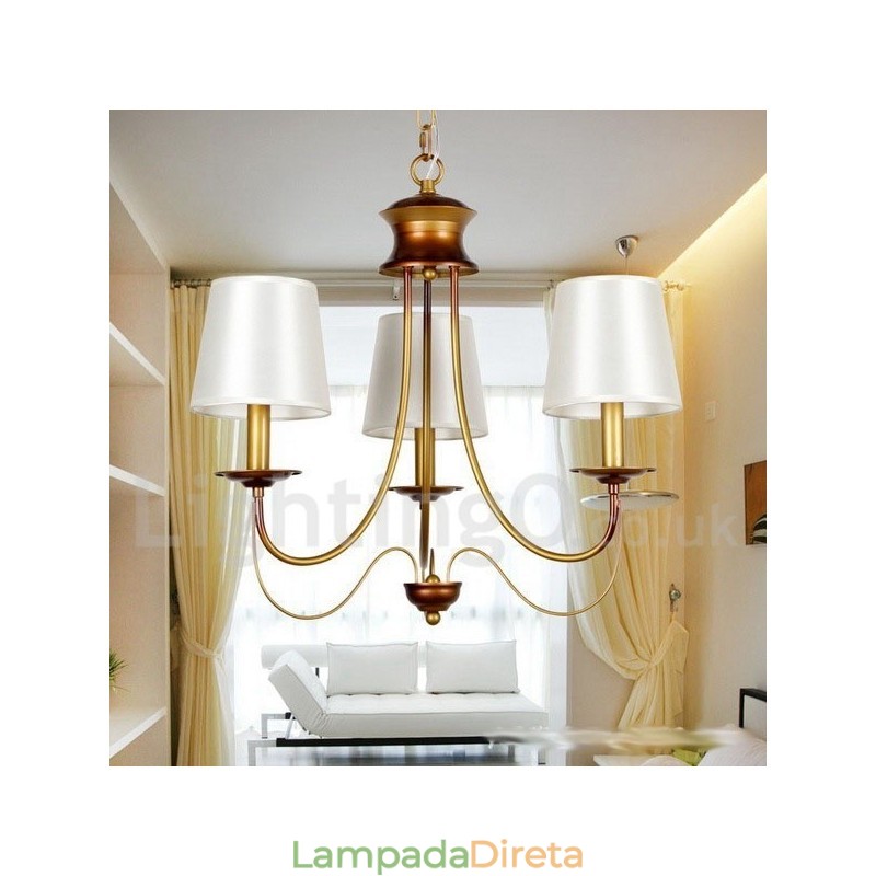 Lustre estilo vela contemporâneo moderno estilo mediterrâneo rústico de 3 luzes