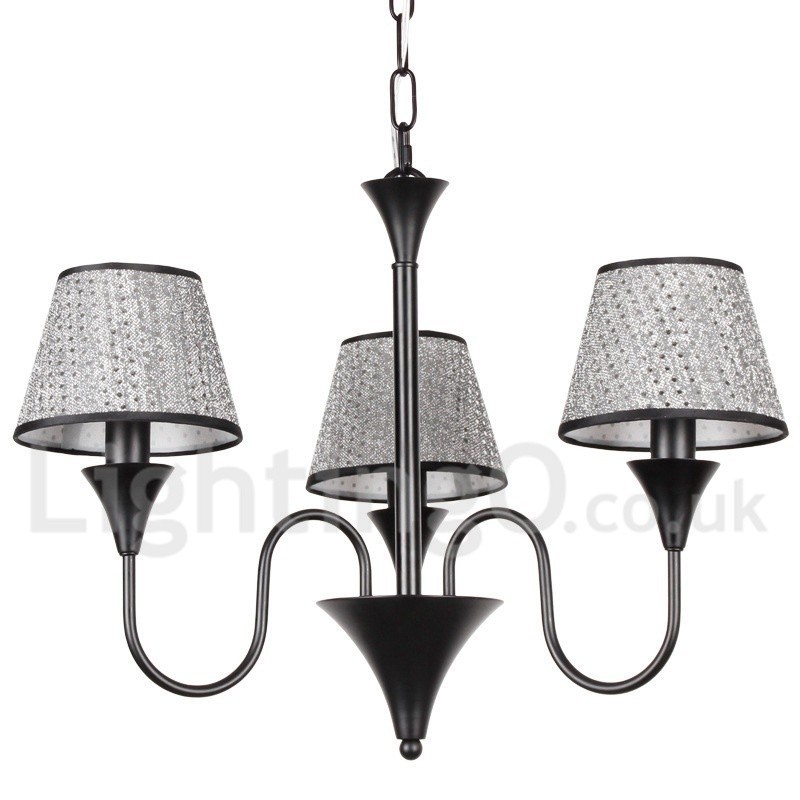 Lustre estilo vela preta retrô contemporâneo moderno rústico de 3 luzes
