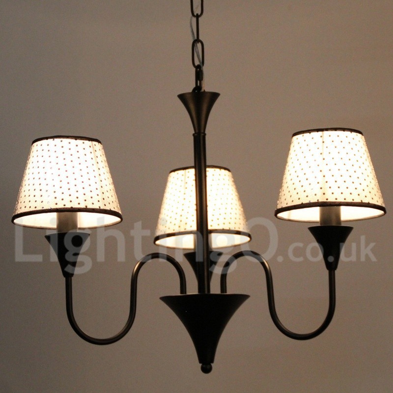 Lustre estilo vela preta retrô contemporâneo moderno rústico de 3 luzes