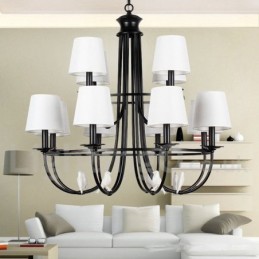 Lustre estilo mediterrâneo retrô preto de 12 luzes, estilo rústico e contemporâneo, estilo vela