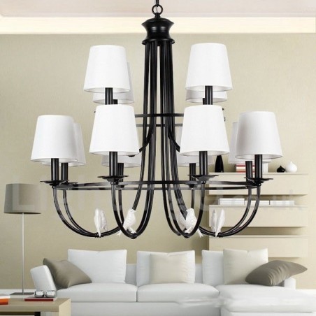 Lustre estilo mediterrâneo retrô preto de 12 luzes, estilo rústico e contemporâneo, estilo vela Lustre estilo mediterrâneo retrô preto de 12 luzes, estilo rústico e contemporâneo, estilo vela